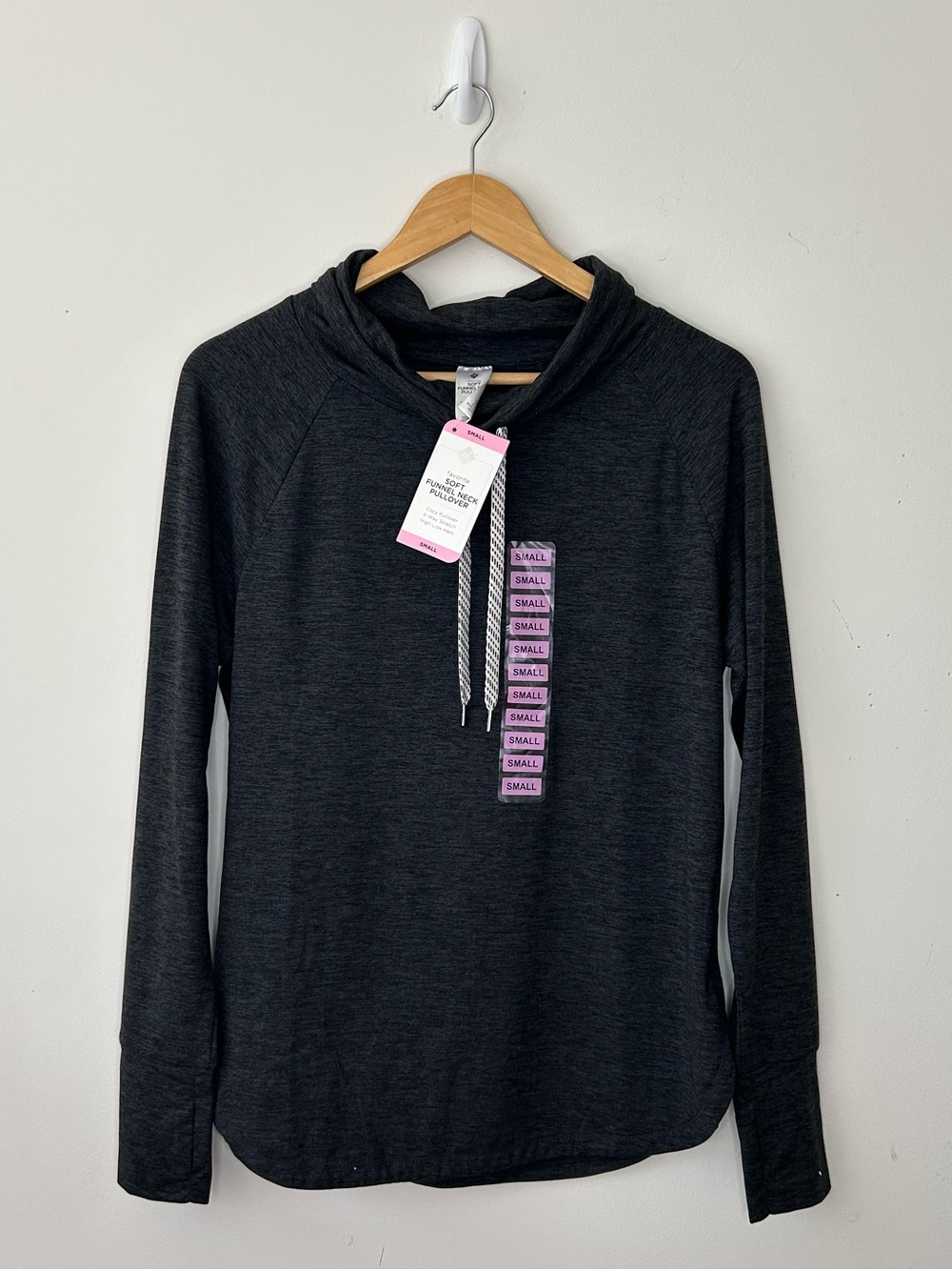 Members Mark Soft Funnel Neck Pullover Sweater Women Small Black Gray Drawstring